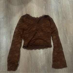 Elegant Brown Lace Long Sleeve Top 🤎